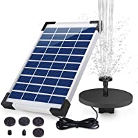 AISITIN Fuente Solar Bomba- 5.5W Fuente de Jardín Solar- Batería Incorporada- Caudal 500 L-H- con 6 Boquillas y Tabla…